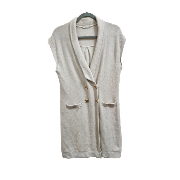 Brunello Cucinelli Cashmere Sleeveless Shawl Cardigan Speckled Knit Vest Double - Picture 3 of 15